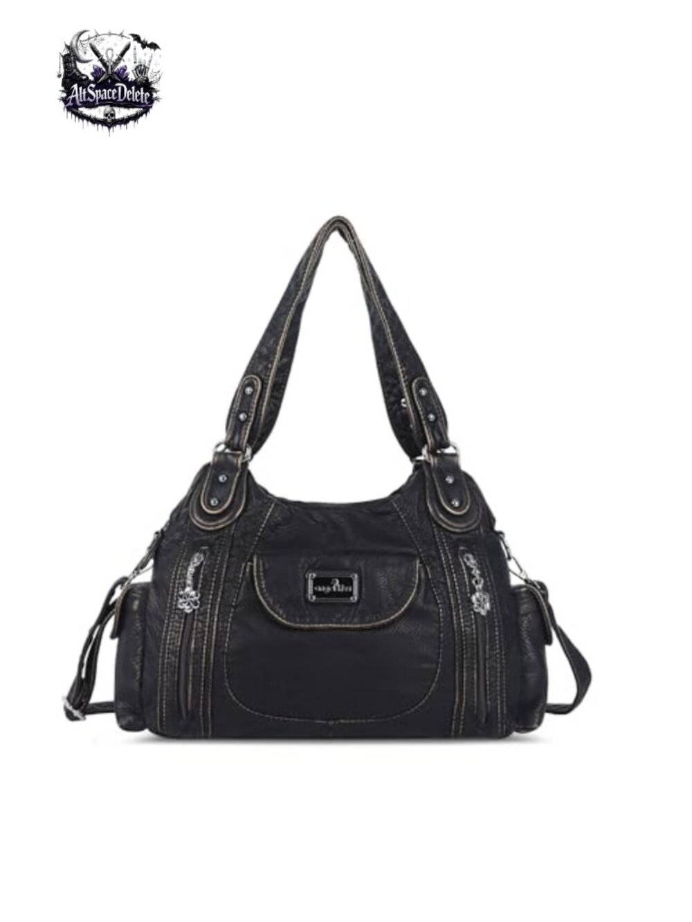 Washed PU Leather Hobo Bag Mutipocket Satchel Tote Shoulder Crossbody Purse